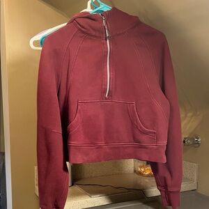 Scuba half zip hoodie in red merlot